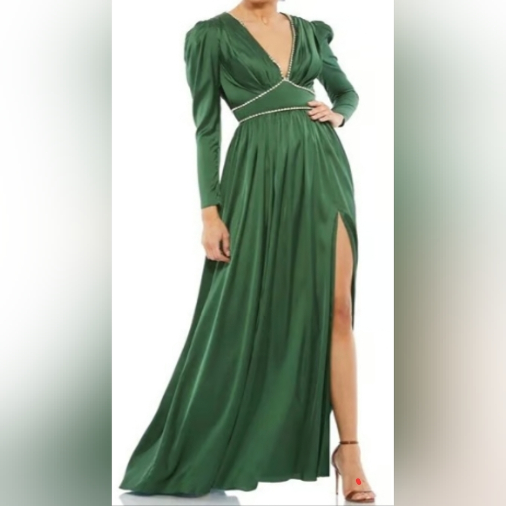 Mac Duggal Green Rhinestone Trim Gown - Picture 2 of 11